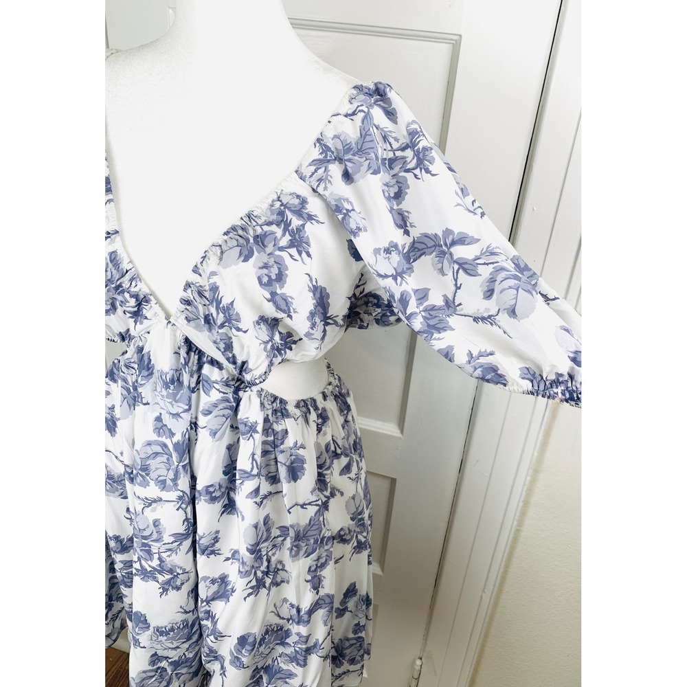 Bardot Eden Mini‎ Dress XL Lilac Blue Floral Side Cutouts Coquette BabyDoll Boho - Picture 5 of 16